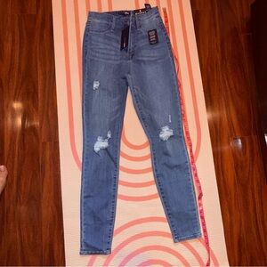 Fashion Nova Women's Distressed Blue Skinny Jeans